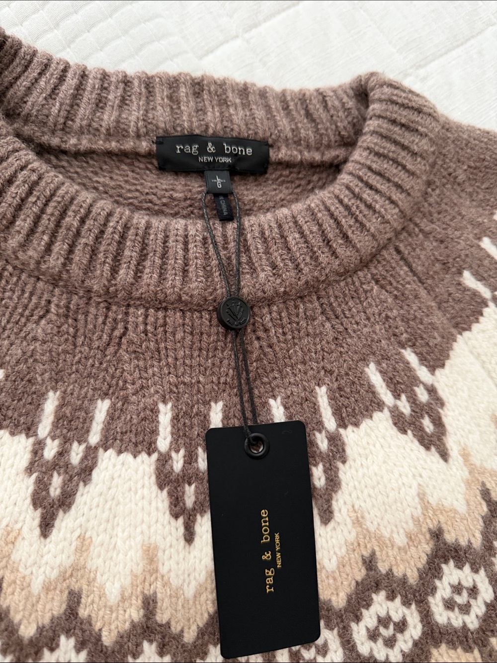 rag & bone Brown and Cream Fair Isle Crewneck Sweater - Picture 2 of 10